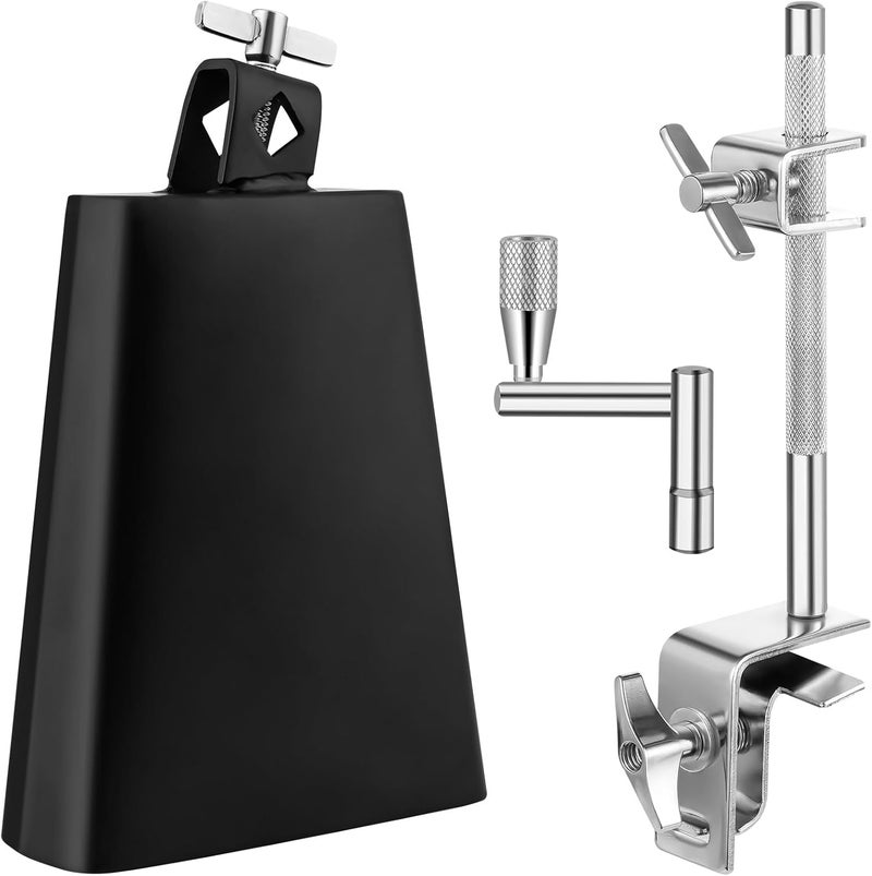 BALLMENT 6 Inch Cowbell and Cowbell Clamp, Cowbell Holder Percussion Accessory for Drum Sets, Adjustable Standard Cowbell Mount Holder, Bass Drum Hoop Up or Down Drum Key - Image 1